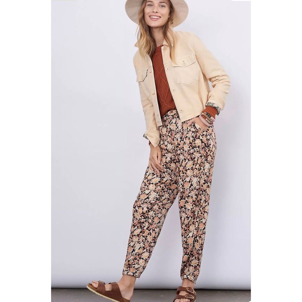 Anthropologie Diandra Pleated Joggers in Black Floral Size 2
